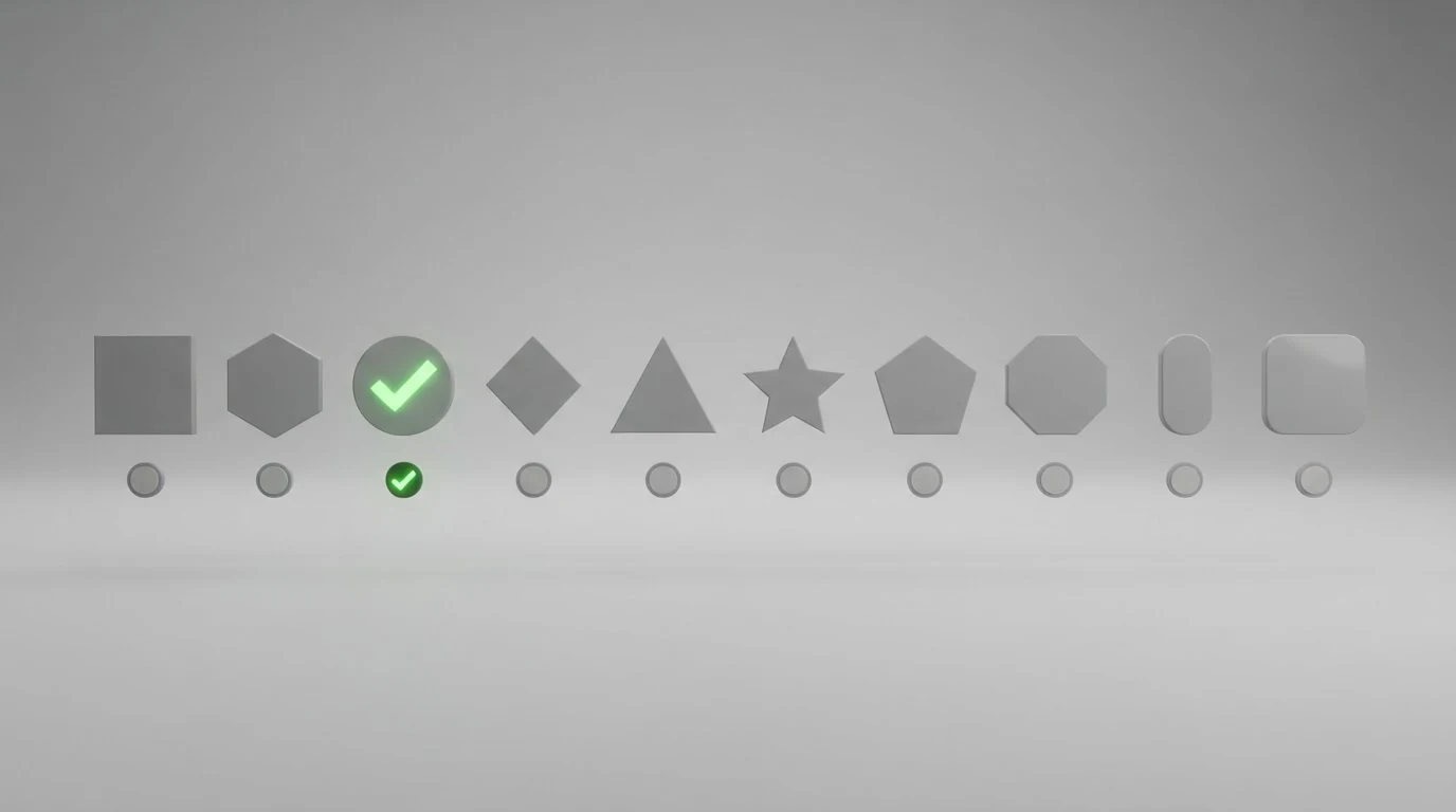 Zehn Casino-Logos in einer Reihe, farblich getrennt nach Lizenzstatus: ein Logo unter einem grünen Haken (AT-Konzession), neun unter einem grauen Kreis