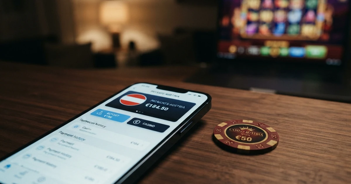 Skrill-Logo und E-Wallet-Dashboard auf einem Smartphone-Bildschirm, daneben Casino-Symbole