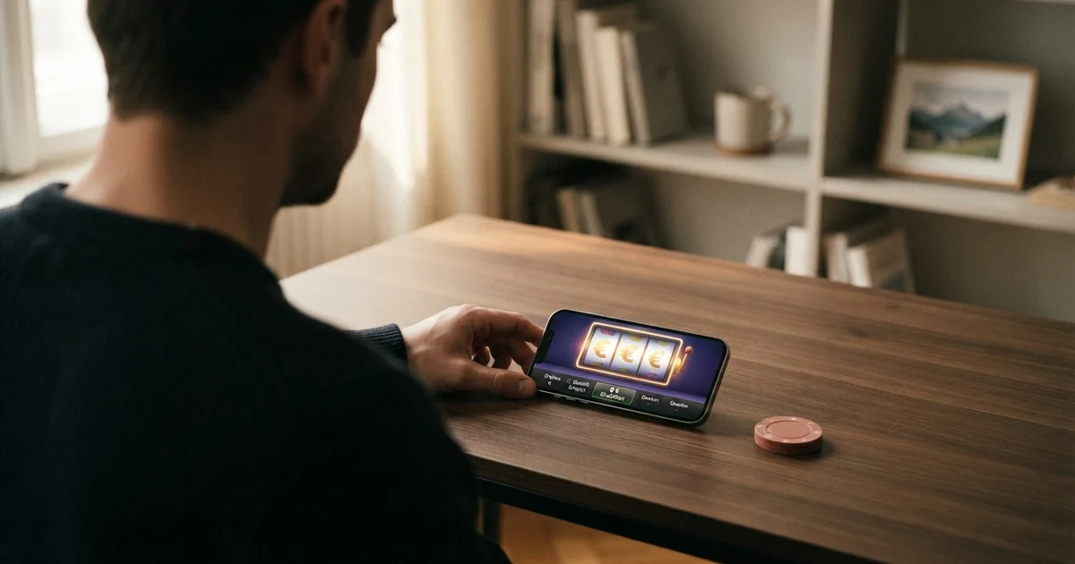 Ein gerenderter Online-Casino-Startbildschirm mit hervorgehobenem Einzahlungsbereich und einem auf null Euro gesetzten Mindestbetrag in der Wettübersicht.