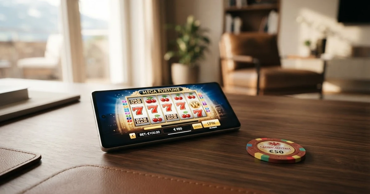 Eine Nahaufnahme eines Online-Casino-Startbildschirms mit geöffnetem Einsatzmenü, in dem kein maximaler Einsatzbetrag angezeigt wird — der Schieberegler für den Spin-Einsatz endet nicht bei einem niedrigen Wert.