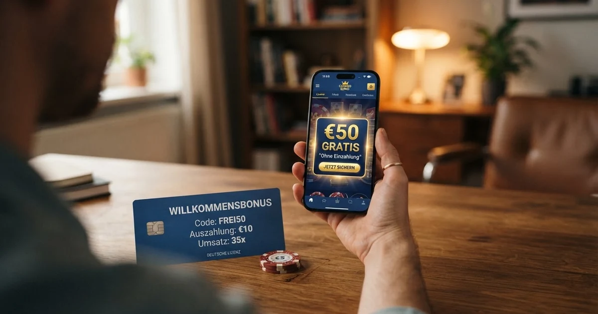 Ein Vergleichsbild, das einen verlockenden „€50 GRATIS“-Bonusbutton neben einem durchgestrichenen, auf €10 geschrumpften Auszahlungsbeleg zeigt — dazwischen Symbole für Umsatzbedingungen (35x) und Zeitlimit (7 Tage)
