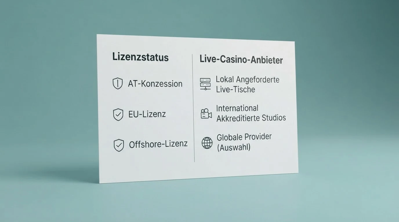 Eine Übersichtstabelle zeigt die zehn verglichenen Live-Baccarat-Anbieter mit ihren Lizenzstatus und Live-Casino-Providern
