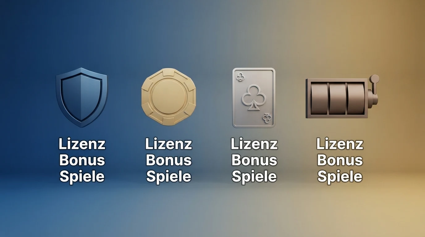 Grafische Gegenüberstellung der zehn vorgestellten Anbieter mit ihren wichtigsten Unterscheidungsmerkmalen Lizenz, Bonusart und Umsatzbedingung