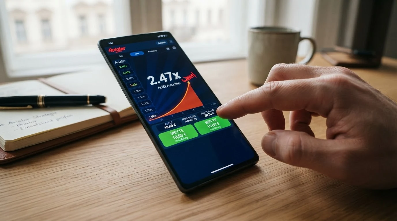 Bildschirmansicht einer laufenden Aviator-Runde mit sichtbarem Multiplikator bei 2,47x, den Wett-Buttons und den Live-Einsätzen anderer Spieler