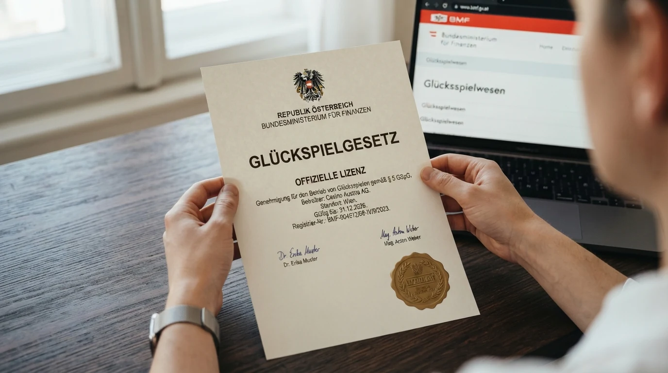 Ein offizielles Dokument mit Bundesadler und dem Schriftzug „Glücksspielgesetz“, daneben das BMF-Logo