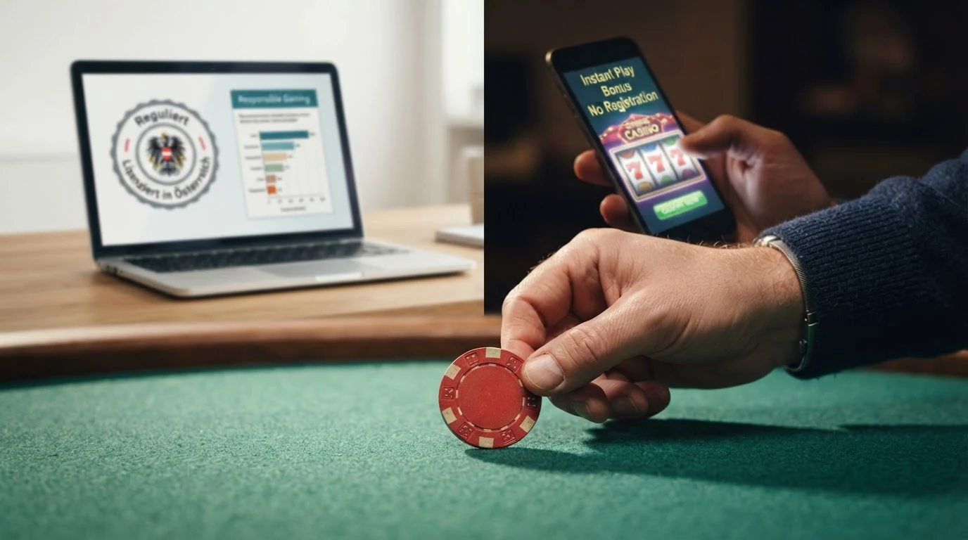 Eine schematische Darstellung des österreichischen Glücksspiel-Konzessionssystems: win2day als einziger Lizenznehmer gegenüber MGA- und Curaçao-lizenzierten Offshore-Anbietern