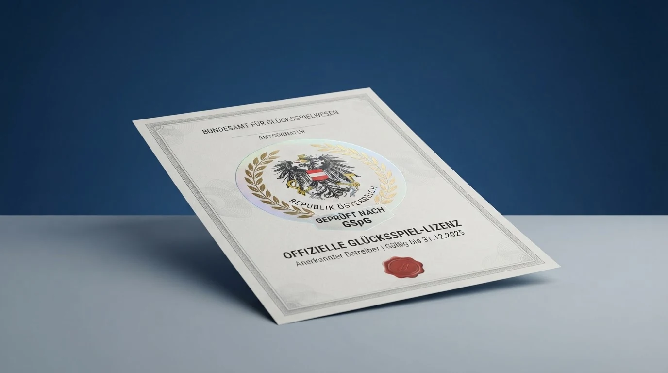 Offiziell wirkendes Dokument mit österreichischem Bundeswappen, der Überschrift „Glücksspielgesetz – GSpG“ und einem Paragraphen zur Konzessionsvergabe