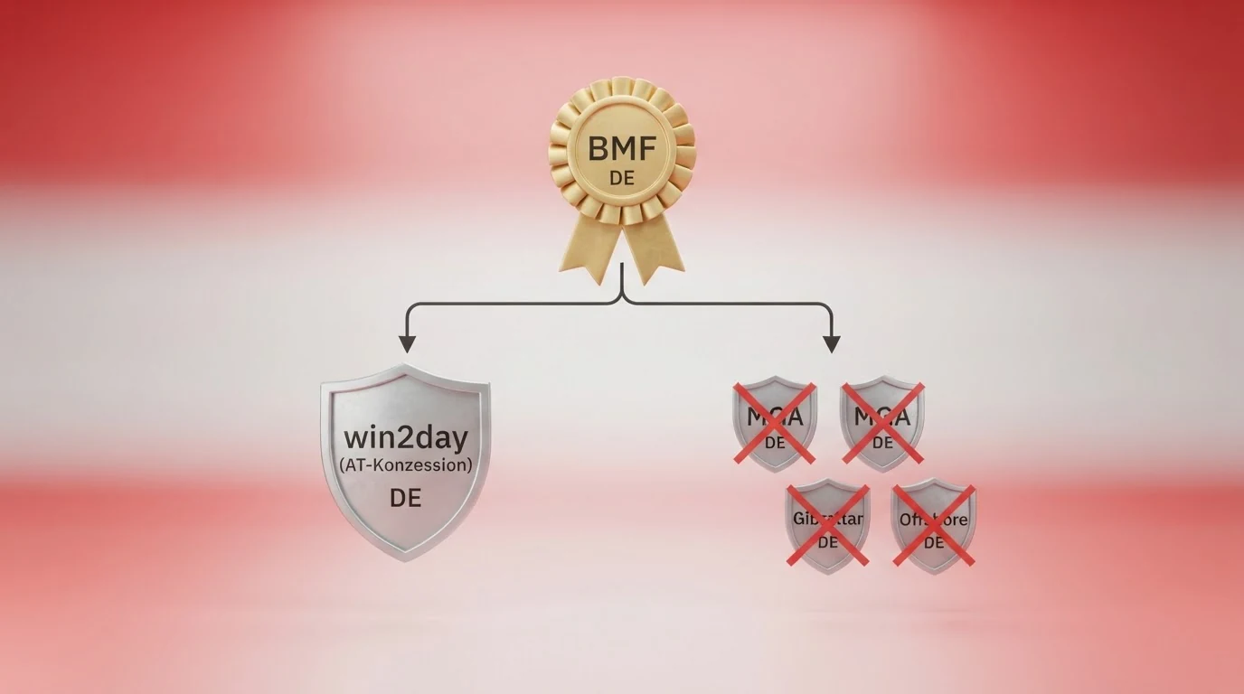 Schematische Darstellung des österreichischen Konzessionssystems: BMF, win2day, und die Abgrenzung zu MGA- und Offshore-Lizenzen