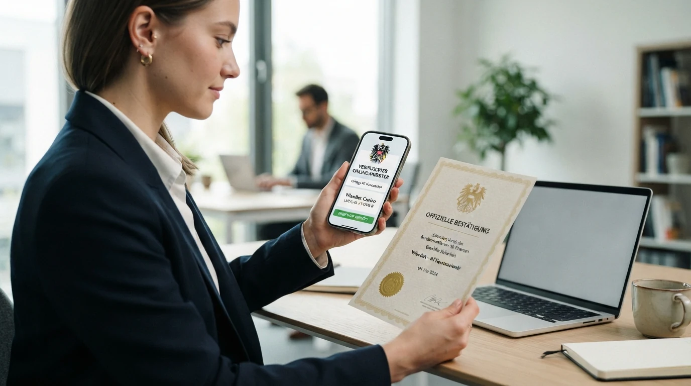 Das Lizenzsiegel eines Online-Casinos wird auf dem Handy-Bildschirm geprüft