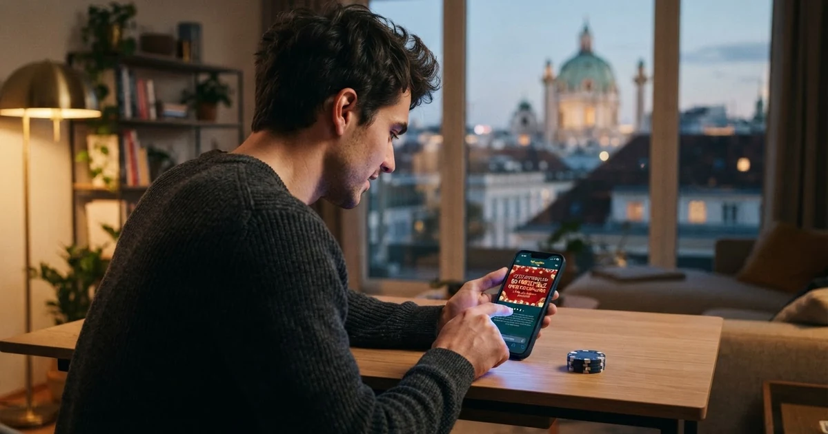 Eine Übersicht neuer Online-Casino-Websites auf einem Bildschirm, mit hervorgehobenem Bonus-Banner im österreichischen Marktkontext