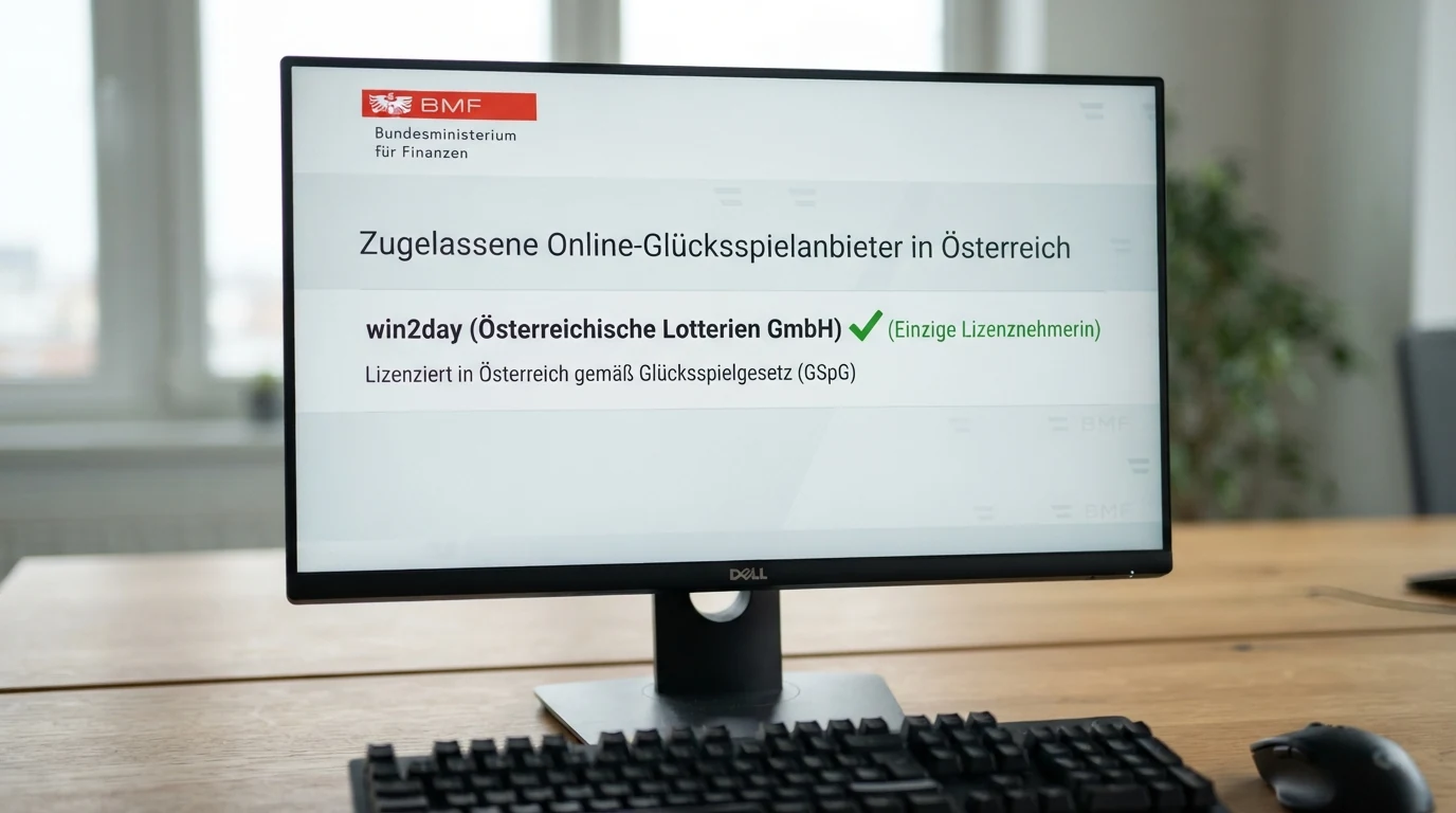 Screenshot der BMF-White-List mit win2day als einzigem eingetragenen Online-Glücksspiel-Konzessionär