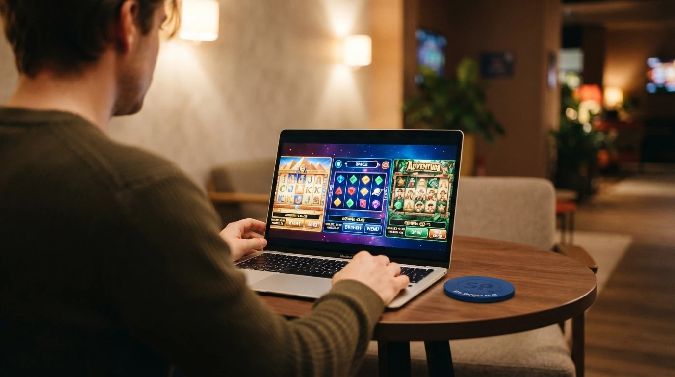 Drei Spielautomaten-Bildschirme nebeneinander: Book of Dead, Starburst und Gonzo's Quest mit sichtbarem Mindesteinsatz von 10 Cent pro Spin.