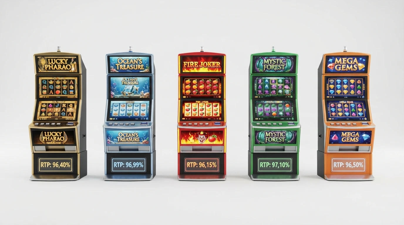 Fünf beliebte Spielautomaten mit RTP-Wert, Volatilitätsstufe und maximalem Gewinn-Multiplikator
