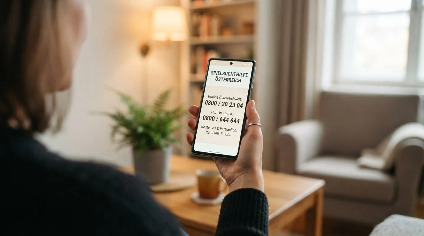 Das Logo der Spielsuchthilfe Österreich mit den Telefonnummern 01 544 13 57 und 0800/20 5242