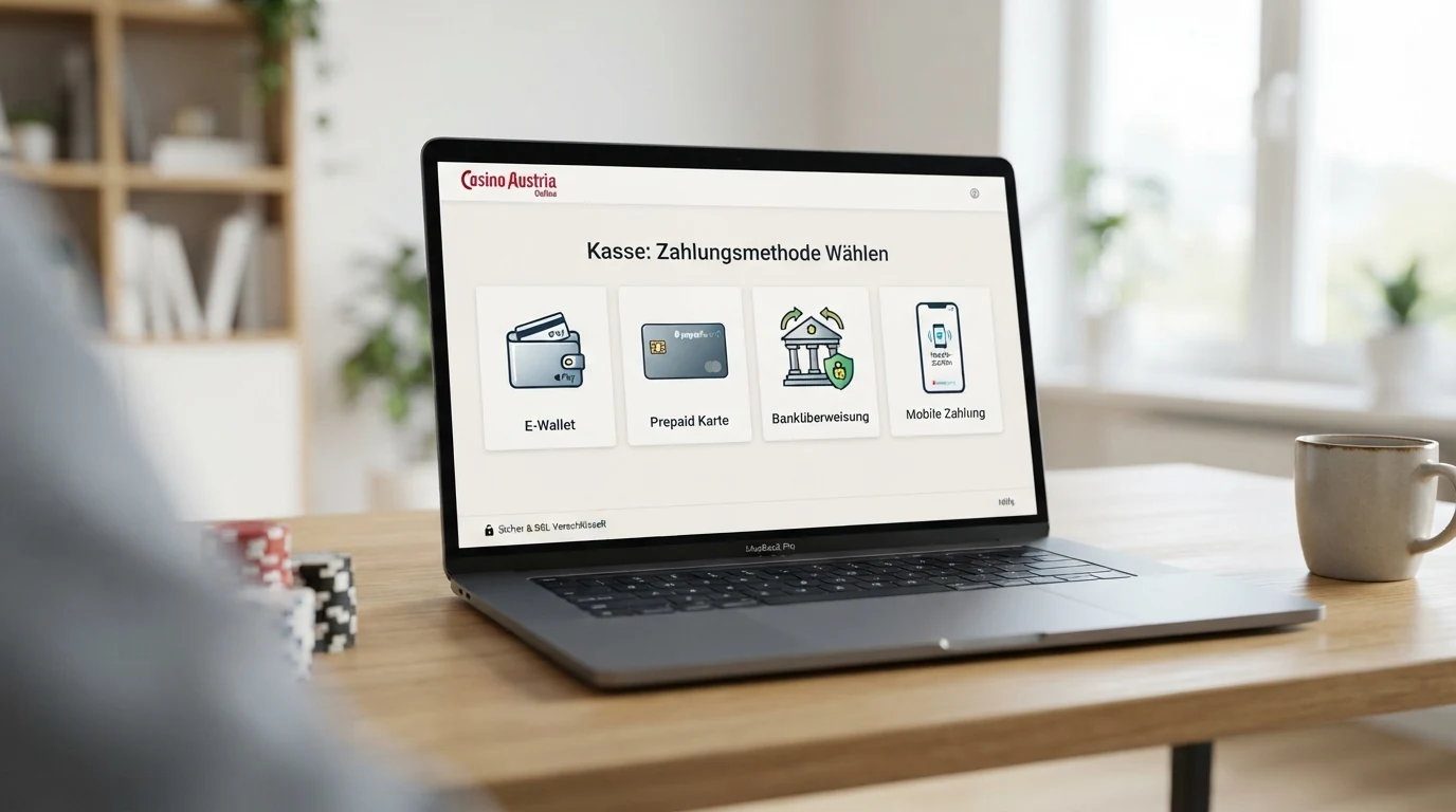 Eine Übersicht der Zahlungslogos von Skrill, Neteller, Paysafecard, EPS und MuchBetter nebeneinander auf einer Casino-Kasse-Seite